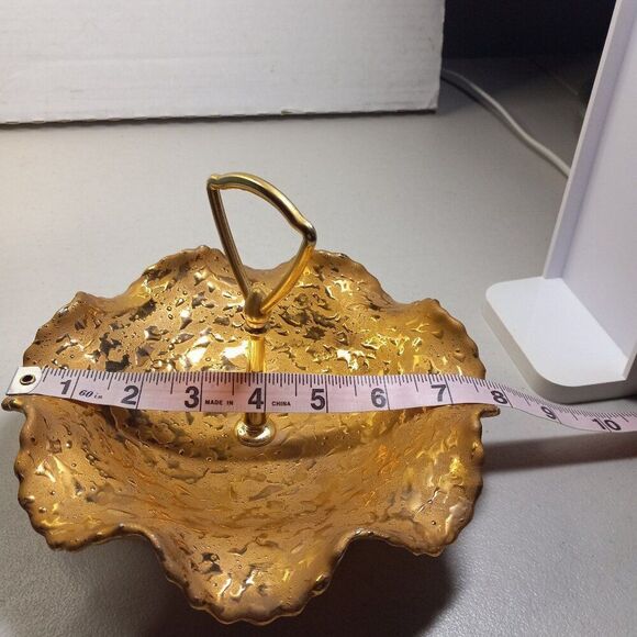 Vintage Elegant Weeping Gold Leaf  Dixon Art Studio 22Kt Candy/Trinket Dish - Picture 4 of 5